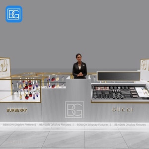 Espositore personalizzato in acciaio inossidabile con rifiniture in oro vetro da banco con chiusura a chiave per dispositivi di fragranza per la vendita al dettaglio Interior Design - Product Image 2