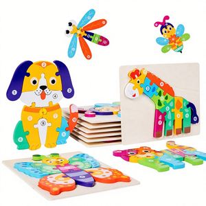 Grand puzzle 3D en bois avec des animaux et des chiffres pour le développement cognitif des enfants, jouet éducatif pour l'apprentissage précoce des enfants - Product Image 1