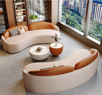 Set Sofa Kulit Modular Lengkung Modern dengan Fitur Rebah dan Isian Spons untuk Kantor, Ruang Tunggu Hotel, Lobi Apartemen, dan Mal