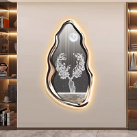 Pintura Decorativa Moderna de Lujo con Luces LED para Sala de Estar, Arte de Pared Colgante de Cristal con Diseño Creativo 3D de Alce de Alta Gama