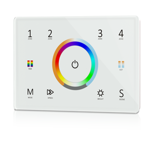 Skydance T15 4 Zones Rf2.4G Dmx512 Thạc Sĩ Tường Glass Cảm Ứng Bảng Điều Chỉnh RGB + CCT Phổ Điều Khiển Từ Xa 100-240V AC Đầu Vào - Product Image 1