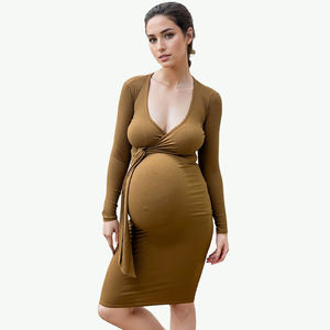 Vêtements de nuit d'été confortables pour femmes enceintes Robes de nuit de maternité avec bord en dentelle Tissage tricoté élastique - Product Image 2