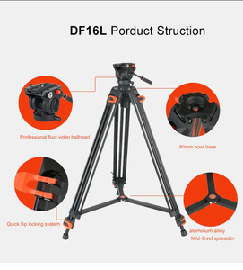 Trépied vidéo professionnel avec trépied d'appareil photo robuste en aluminium à tête fluide pour DSLR pour caméscopes Canon Nikon <span class=keywords><strong>Sony</strong></span> - Product Image 5