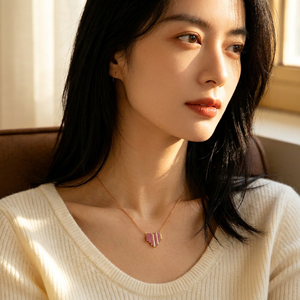 Collana con Ciondolo a Cuore a Gradini ZG Trendy, <span class=keywords><strong>Gioielli</strong></span> Placcati Oro con Pavé di Zirconi Rosa Stile <span class=keywords><strong>Art</strong></span> Déco per Donna - Product Image 5