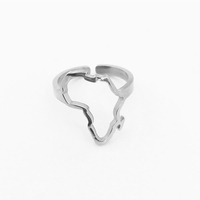 Bague ajustable en acier inoxydable avec pendentif carte de l'Afrique, anillos de acero inoxidable ajustables, bague creuse carte de l'Afrique