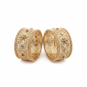 Openable Gold-Plated Pota Stone Fine Bangles Set | Elegant Ethnic Jewelry for Women & Girls | Wedding & Party Wear - Product Image 2