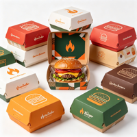 Boîte à hamburger biodégradable en carton blanc avec motif personnalisé, emballage jetable pour hamburger à emporter, vente en gros d'usine, en stock