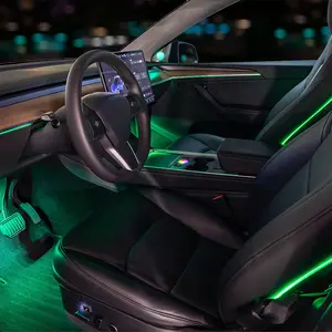 Aksesori lampu sekitar Interior mobil untuk lampu suasana LED dasbor konsol tengah warna-warni RGB 128 Laser 3/Y Tesla Model