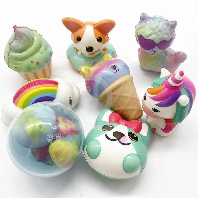 Custom New Design Squishy Toy Wholesale Promotional Gift Squeeze Animal Cake Squish Rainbow Animal Ice Cream Toy For Kids