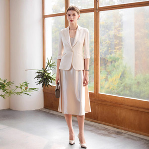 Women's Light Blue Blazer 3/4 Sleeve Solid Color Breathable Polyester Summer Casual Elegant Style Mid Sleeve Suit Jacket - Product Image 2