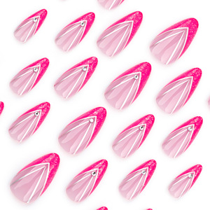 Faux ongles à pression rouge en forme de V <span class=keywords><strong>amande</strong></span> mi-longue OEM, 24 pièces/boîte, couverture complète, ongles artificiels, manucure Abs complète - Product Image 4