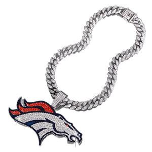 Kalung perhiasan rantai Kuba berlian penuh gaya Punk Hiphop liontin juara Denver Broncos NFL Super besar kualitas tinggi - Product Image 5
