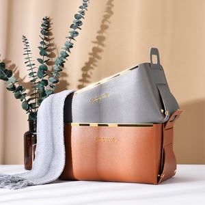 定制金属按扣可折叠组织托盘家用台式北欧可折叠Pu皮革储物篮，带手柄 - Product Image 4