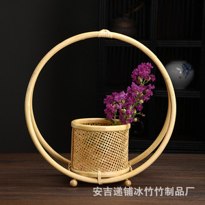 Florero de Bambú Tejido, Tipo Redondo y Vertical, para Decoración de Sala de Estar - Product Image 1