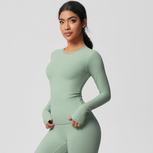 Phụ nữ dài tay áo phi hành Đoàn cổ Workout hàng đầu, Slim-fit căng vải, lý tưởng cho Yoga, phòng tập thể Dục Đào Tạo, và các hoạt động thể thao - Product Image 3
