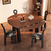 Table à manger extensible en bois massif de style moderne du milieu du siècle, base arquée, noyer vintage, télescopique, gain de place, convertible 4 places