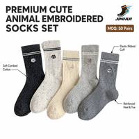 Nouvelles chaussettes mi-mollet pour femmes printemps-été, motif animal brodé, style dessin animé mignon, style Ins, preppy et polyvalentes