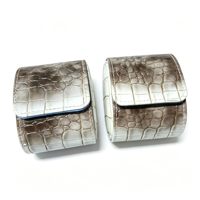 Boîte de voyage de luxe pour montres en cuir PU crocodile de l'Himalaya, suède bleu, avec plateau de présentation et logo brodé blanc