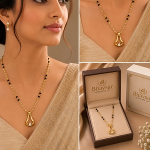 Collier Mangalsutra en or 22 carats avec perles noires pour femmes, pendentif élégant en diamant, design de bijoux traditionnel, chaîne - Product Image 6