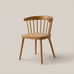 Chaise de salle à manger en teck sur mesure avec assise en rotin tressé, style scandinave moderne, mobilier d'extérieur écologique pour restaurant et complexe hôtelier - Product Image 1