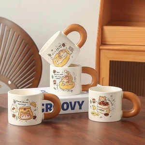 Cartoon Cat Ceramic <b>Mug</b> With <b>Large</b> Handle Microwave Safe For Coffee Tea Drinking - Product Image 1