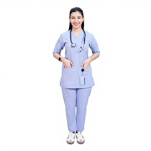 New Arrival Women Medical Scrub <b>Set</b> V Neck Nursing Uniform Breathable Polyester Spandex Hospital <b>Doctor</b> Scrubs OEM Manufacturer - Product Image 3