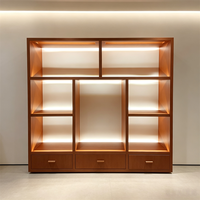 Étagère de présentation en bois rétroéclairée par LED, bibliothèque domestique, armoire en placage avec tiroirs, vitrine murale pour sacs à main et parfums