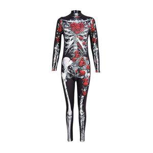 Traje <span class=keywords><strong>de</strong></span> Halloween <span class=keywords><strong>para</strong></span> <span class=keywords><strong>Mujer</strong></span>, Diseño <span class=keywords><strong>de</strong></span> Calavera con Rosas Fantasmales, Mono Ajustado Elástico, Ropa <span class=keywords><strong>de</strong></span> Terror <span class=keywords><strong>para</strong></span> Pascua, Fabricación OEM/ODM - Product Image 2