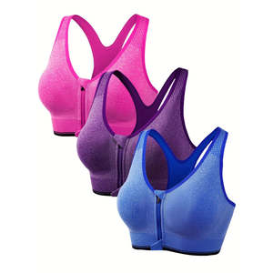 Women's Plus Size <b>Sports</b> <b>Bras</b> <b>Set</b> 3 Pack Front Zipper Soft Padded Comfort Running <b>Bra</b> Active Print 3pcs <b>Set</b> with Spandex Lining - Product Image 1