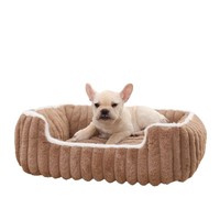 Nouveau lit pour animaux de compagnie en peluche douce et confortable de type tissu rayé carré à rayures épaisses DO