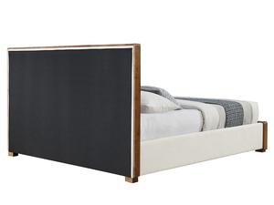 Modern Queen Size Adjustable Convertible Beige Chenille & Walnut Finish Luxurious <b>Bed</b> - Product Image 4