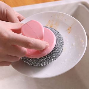 <b>Long</b> <b>Handle</b> Stainless Steel Wire Ball Kitchen Cleaning <b>Brush</b> with Bamboo <b>Handle</b> PP <b>Brush</b> for Dish Pan Use Eco-friendly Durable - Product Image 6