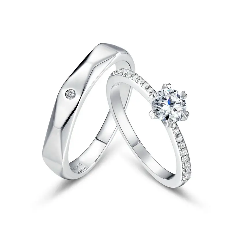 Vrouwen Mannen 925 Zilveren Paar Ring Voor Bruiloft Verloving Sieraden Moissanite Diamanten Paar Ringen Set