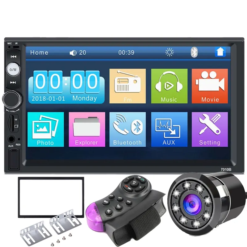 Universal 7 Inch 2 Din Car Touch Screen Multimedia Radio MP5 Player With 8LED Light Rear View Camera
