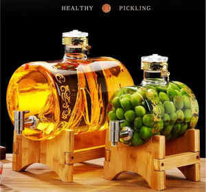 Klassisches Design 2,5L/5L/7,5L Hochborosilikat-Weinspender Transparent Zapfhahn aus Holzfass Großhandel Getränke - Product Image 3