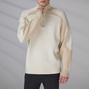 Pull tricoté décontracté pour homme avec logo personnalisé, col zippé, idéal pour le football et le basketball en hiver - Product Image 1