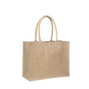 Sac fourre-tout en toile de jute personnalisé avec logo imprimé, bandoulière et fermeture, idéal pour les courses - Product Image 1