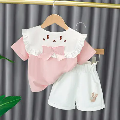 Girls New Children's Clothing New Fashionable Summer Two-piece Baby Girl Suit Blank Baby Clothes