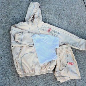 맞춤형 남성용 반사 집업 폴리에스터 나일론 윈드 브레이커 운동복 트랙 재킷 반바지 세트 솔리드 야외 러닝 스포츠웨어 - Product Image 2