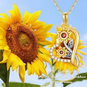 Collier Cœur Tournesol en Or Massif 14K Plaqué Rhodium pour Femme, Or Blanc/Jaune, Moissanite, Bijou Tendance pour Anniversaire - Product Image 6