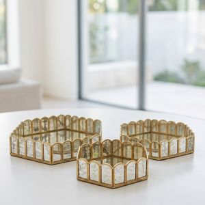 Plateaux en verre métallique Ramadan 2027 avec cadre en laiton, en 3 tailles, pour le rangement et la décoration - Product Image 2
