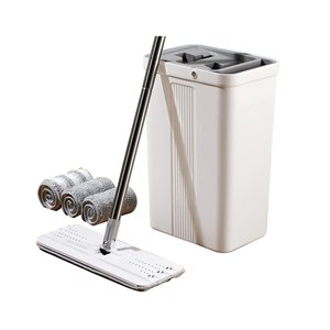 Lau và xô với bộ máy vắt, phẳng, để lau sàn với 3 miếng microfiber, sử dụng ướt và khô, dụng cụ vệ sinh gia đình - Product Image 1