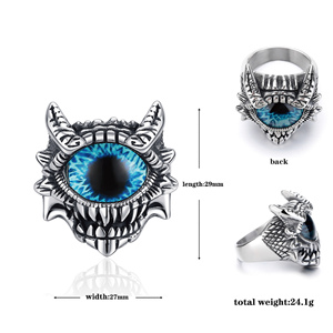Bague de mode pour homme en acier inoxydable 316L titane, style Hip Hop Punk Gothique Vintage, avec pierre précieuse délicate et motif œil de Horus et œil du <span class=keywords><strong>diable</strong></span> géométrique - Product Image 2