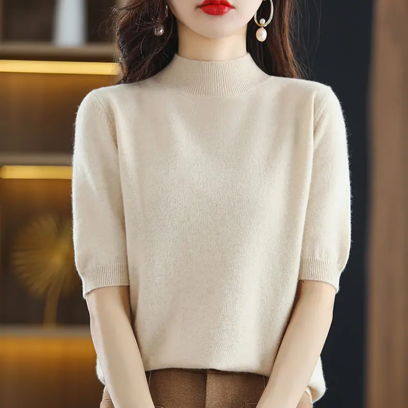 Nuova moda donna ragazza mezza manica Pullover blusa mezza manica tinta unita maglia sottile abiti Casual maglione
