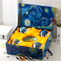 Tasse et soucoupe en céramique de style peinture Van Gogh en porcelaine fine dans une boîte cadeau, tasses à thé et soucoupes lot de 4