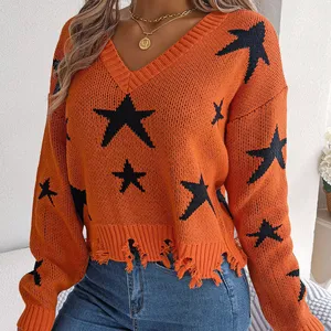 Женский Трикотажный свитер с V-образным вырезом