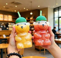 Gobelet en plastique avec paille en forme d'ours, motif de dessin animé mignon pour enfants, pour boire de l'eau, du café, du jus, avec bouchon
