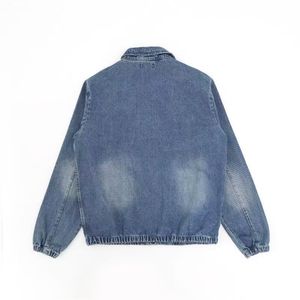 Chaqueta vaquera bordada con cuello alto y cremallera, estilo cárdigan, para hombre y mujer, holgada, informal, versátil, estilo RL. - Product Image 2