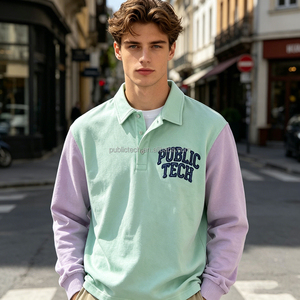 Fabricante de Camisetas de Marca Privada, Camiseta Personalizada con Bordado de Cadena, Mangas Largas, Bloques de Color, Cuello Camisero Extra Grande para Hombre - Product Image 3