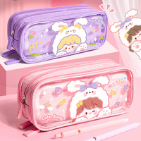 Ours de dessin animé mignon personnalisé étui à crayons transparent en toile TPU pour filles sac à crayons étanche pour écoliers pour filles